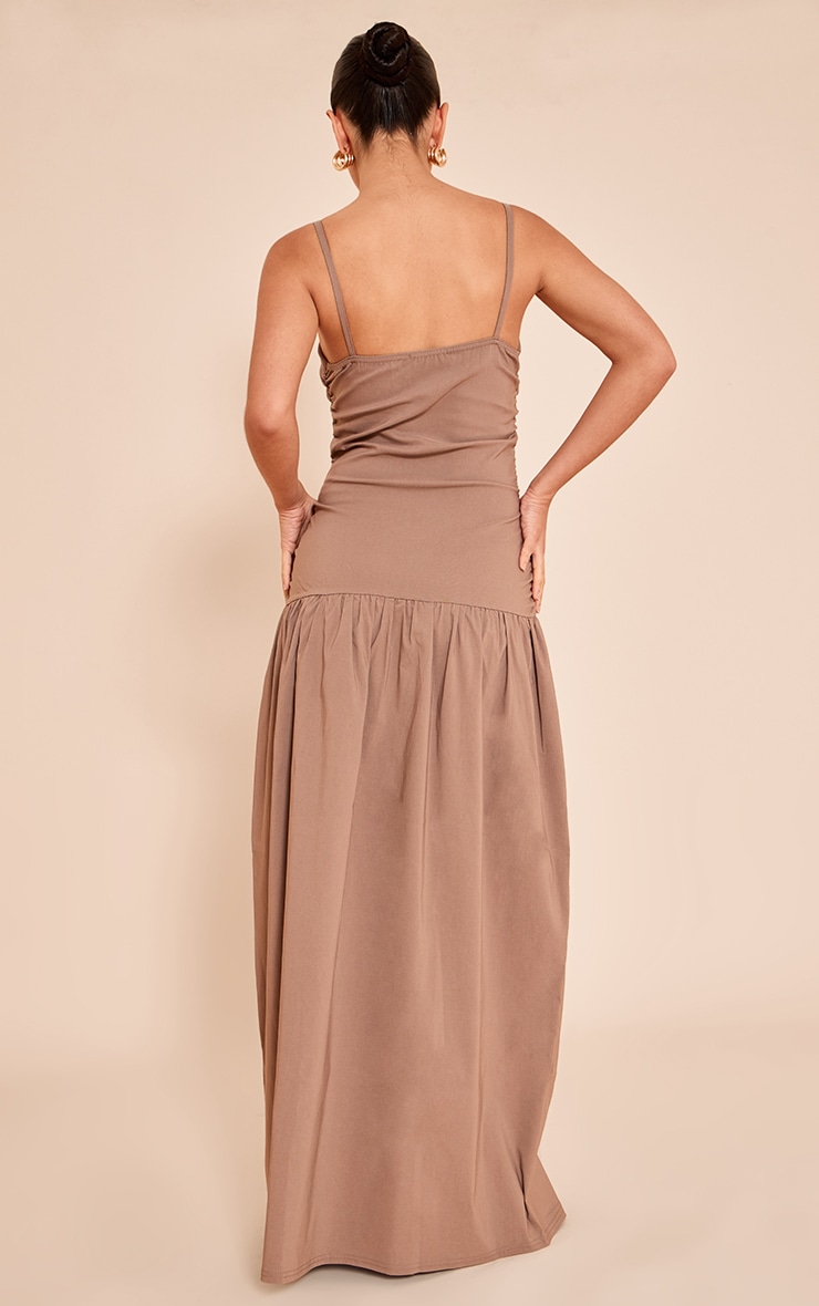 Taupe Stretch Woven Strappy Ruched Maxi Dress image 2