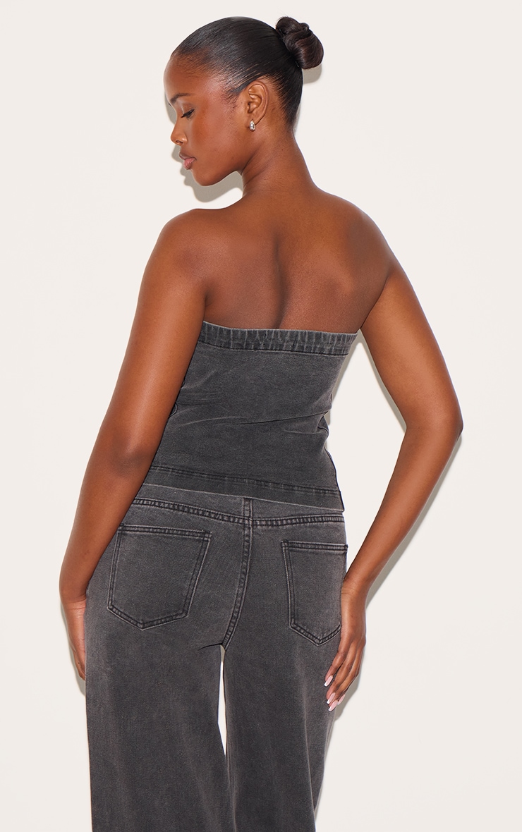 Washed Black Covered Button Longline Denim Top image 2