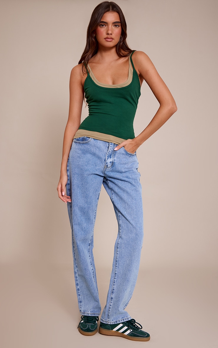Dark Green Overlay Detail Strappy Vest Top image 3