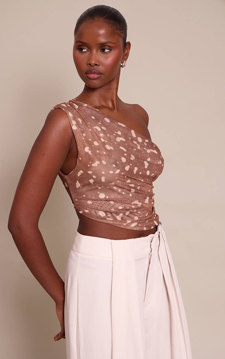 Printed Mesh Asymmetric One Shoulder Top image 4