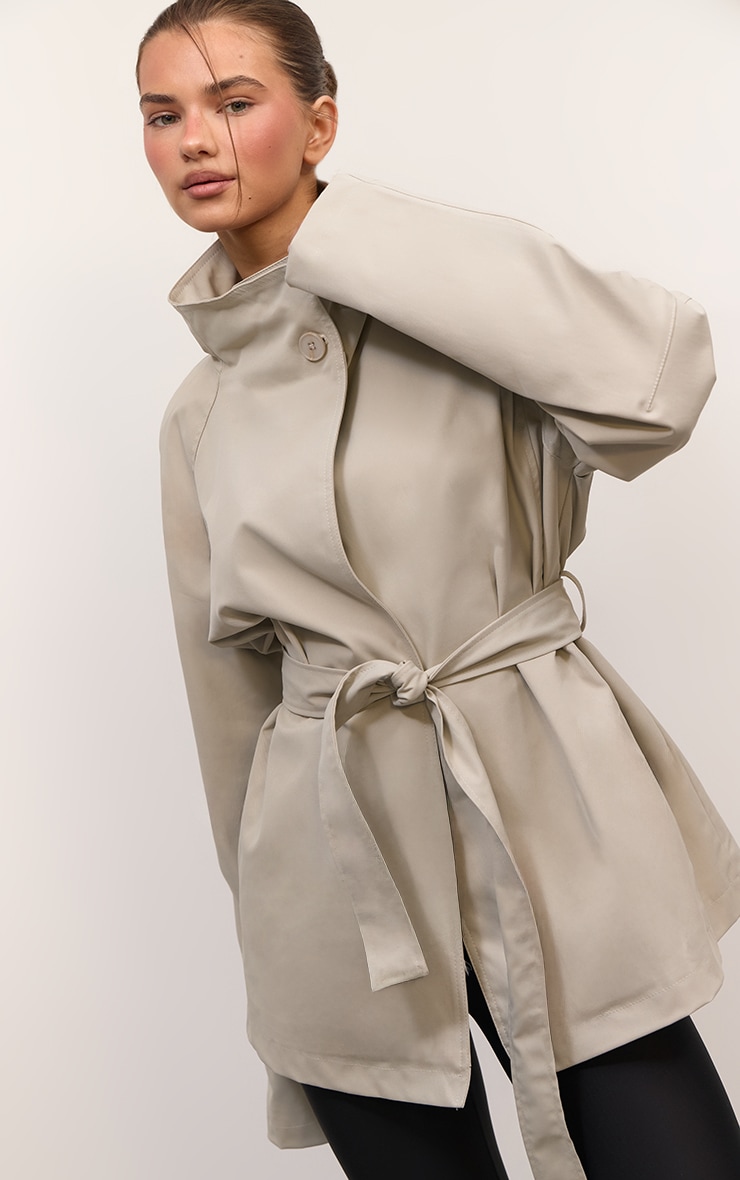 Beige Asymmetric Tie Waist Trench