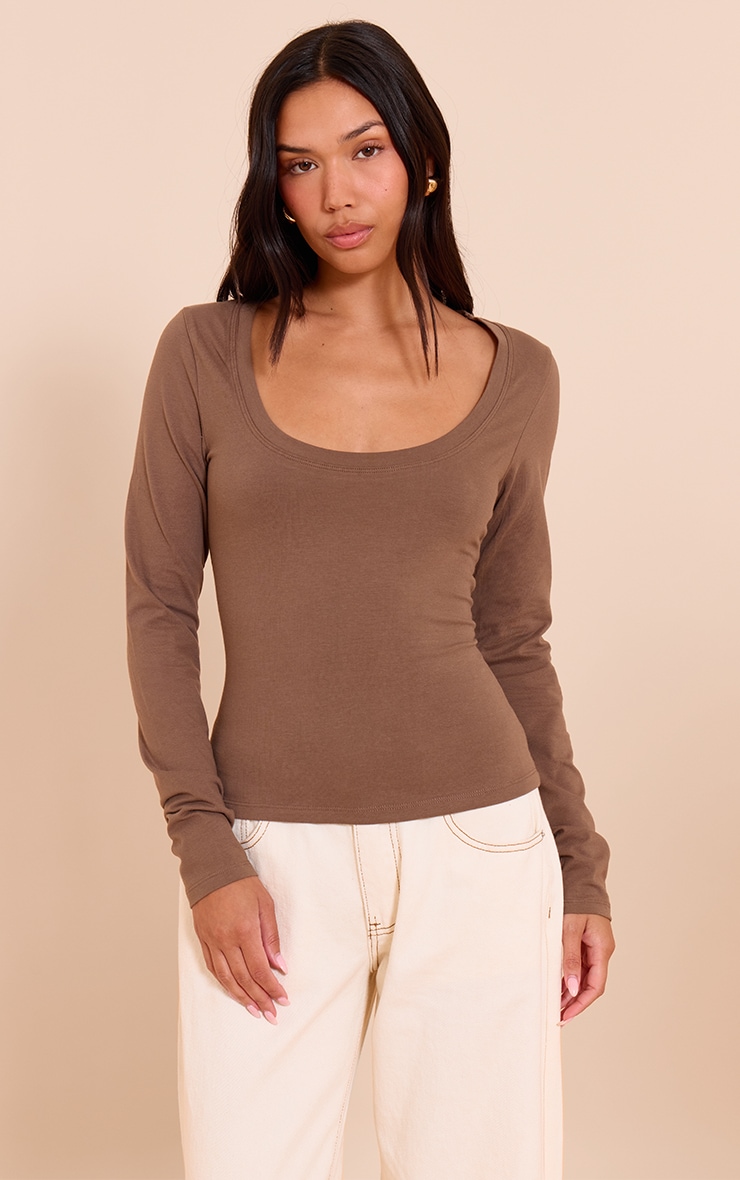Mushroom Soft Cotton Crew Neck Long Sleeve Top image 1