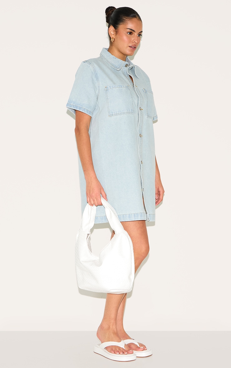 Plus Light Blue Contrast Stitch Denim Shirt Dress image 3
