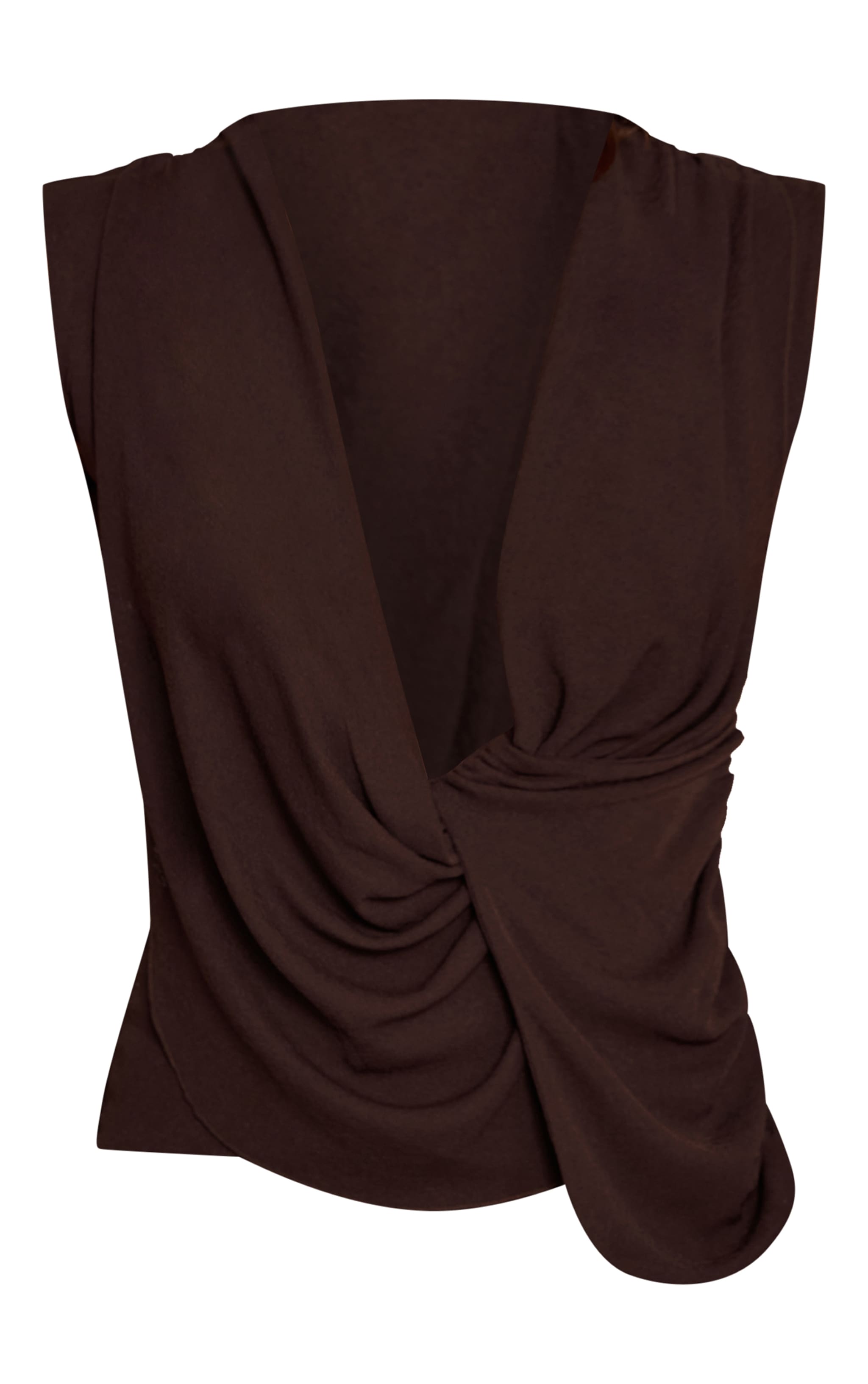 Chocolate Burnout Mesh Cowl Drape Ruched Long Top image 5