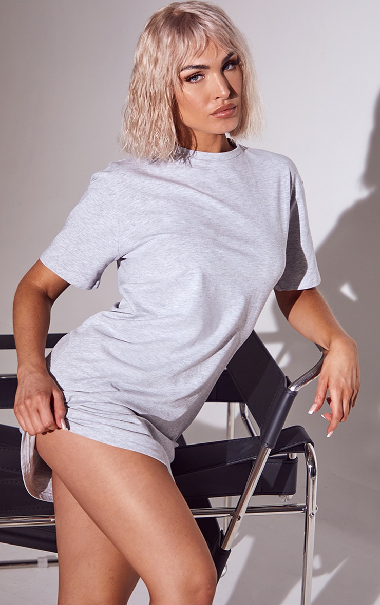 Essential Grey Marl Cotton Blend Basic Fitted T Shirt Dress