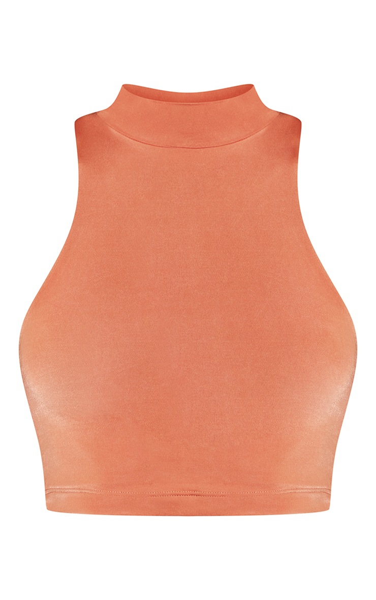 Basic Orange Slinky High Neck Crop Tops PLT QA - Main Image