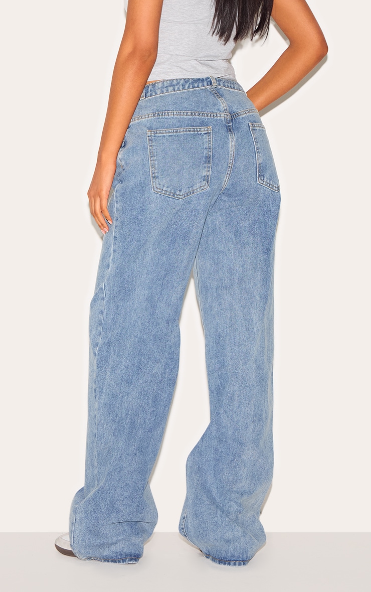 Tall Jean large bleu vintage délavé à taille repliée image 3