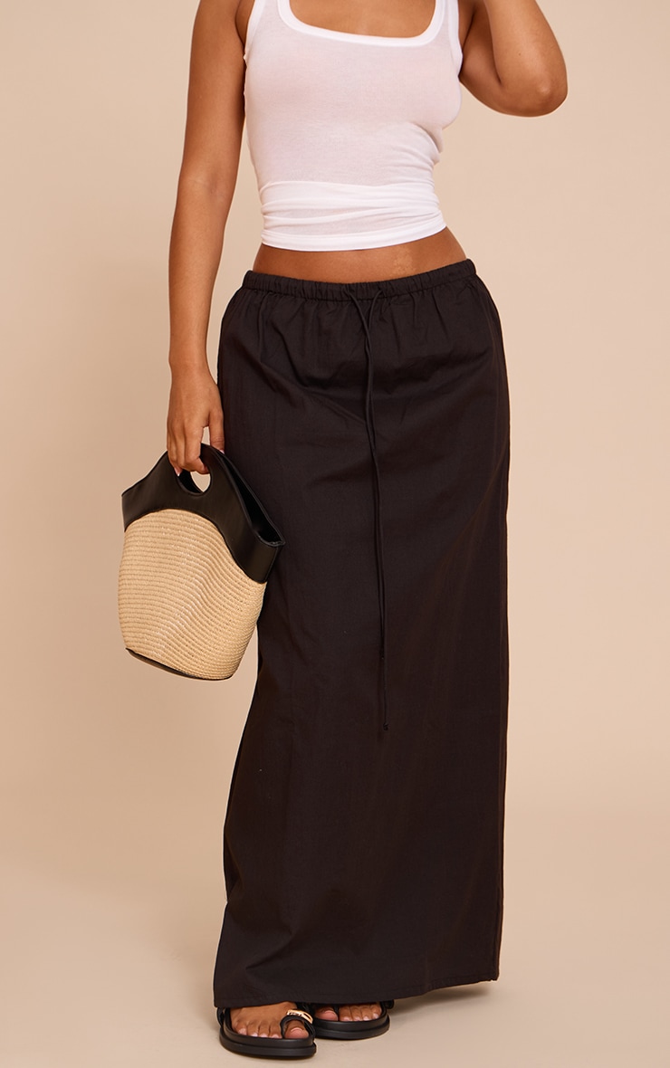 Petite Black Cotton Drawstring Tie Maxi Skirt image 2