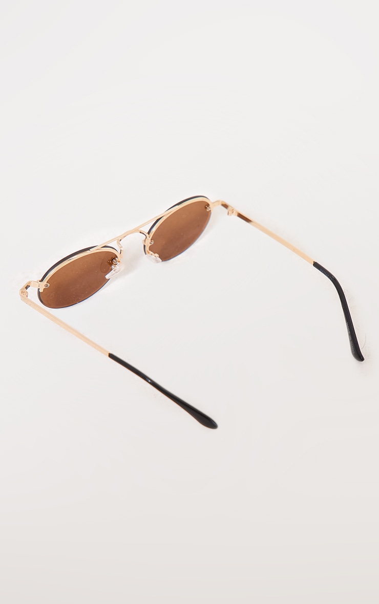 Brown Rounded Lens Gold Bar Aviator Sunglasses image 3