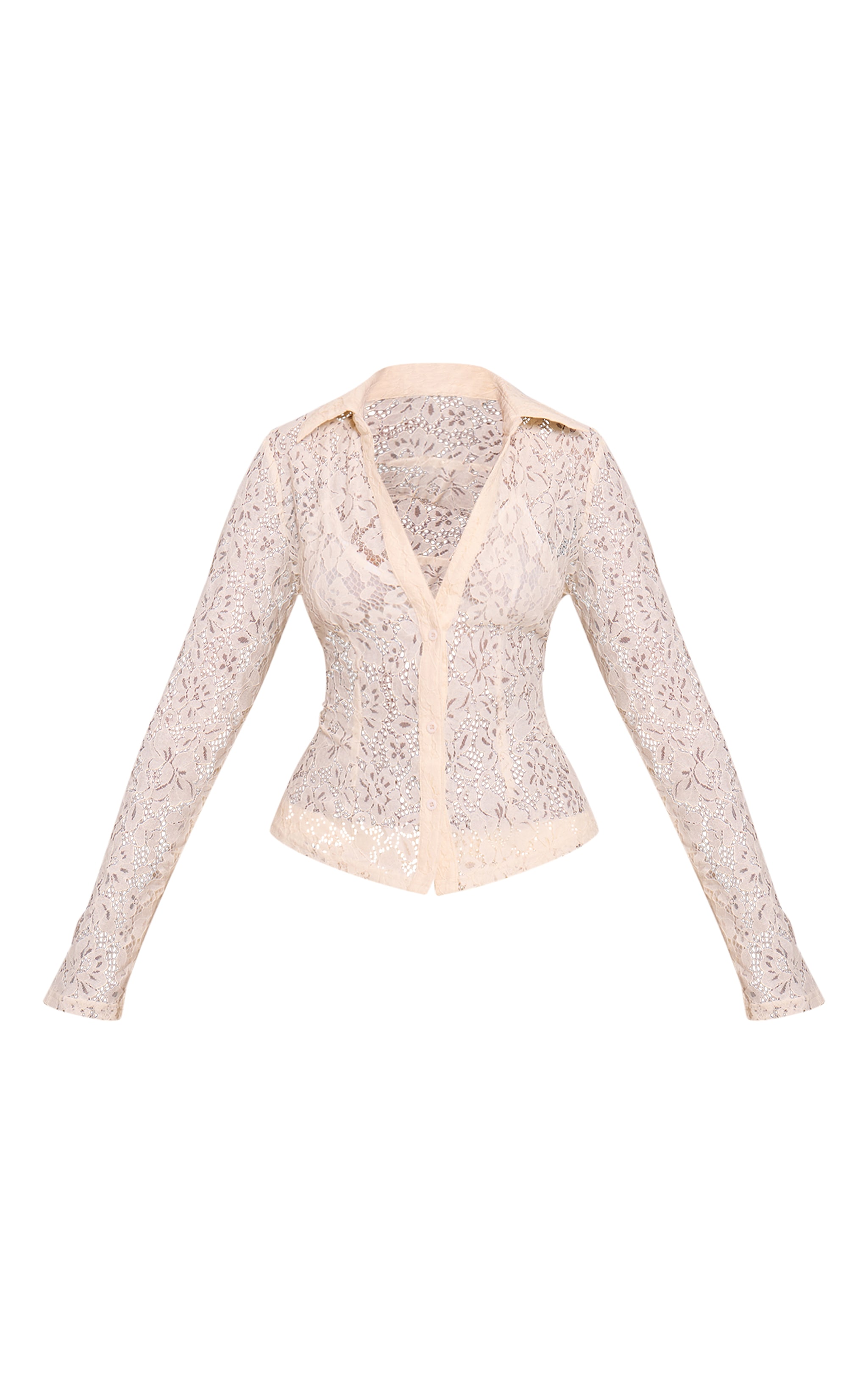 Cream Lace Long Sleeve Shirt image 5