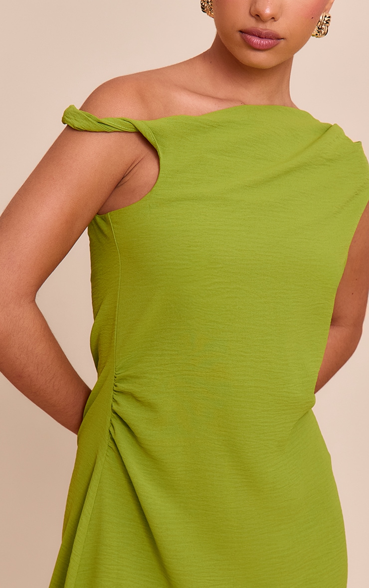 Olive. Robe trapèze asymétrique texturée image 4