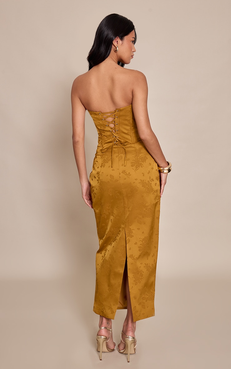 Golden Olive Jacquard Hook And Eye Corset Midaxi Dress image 2