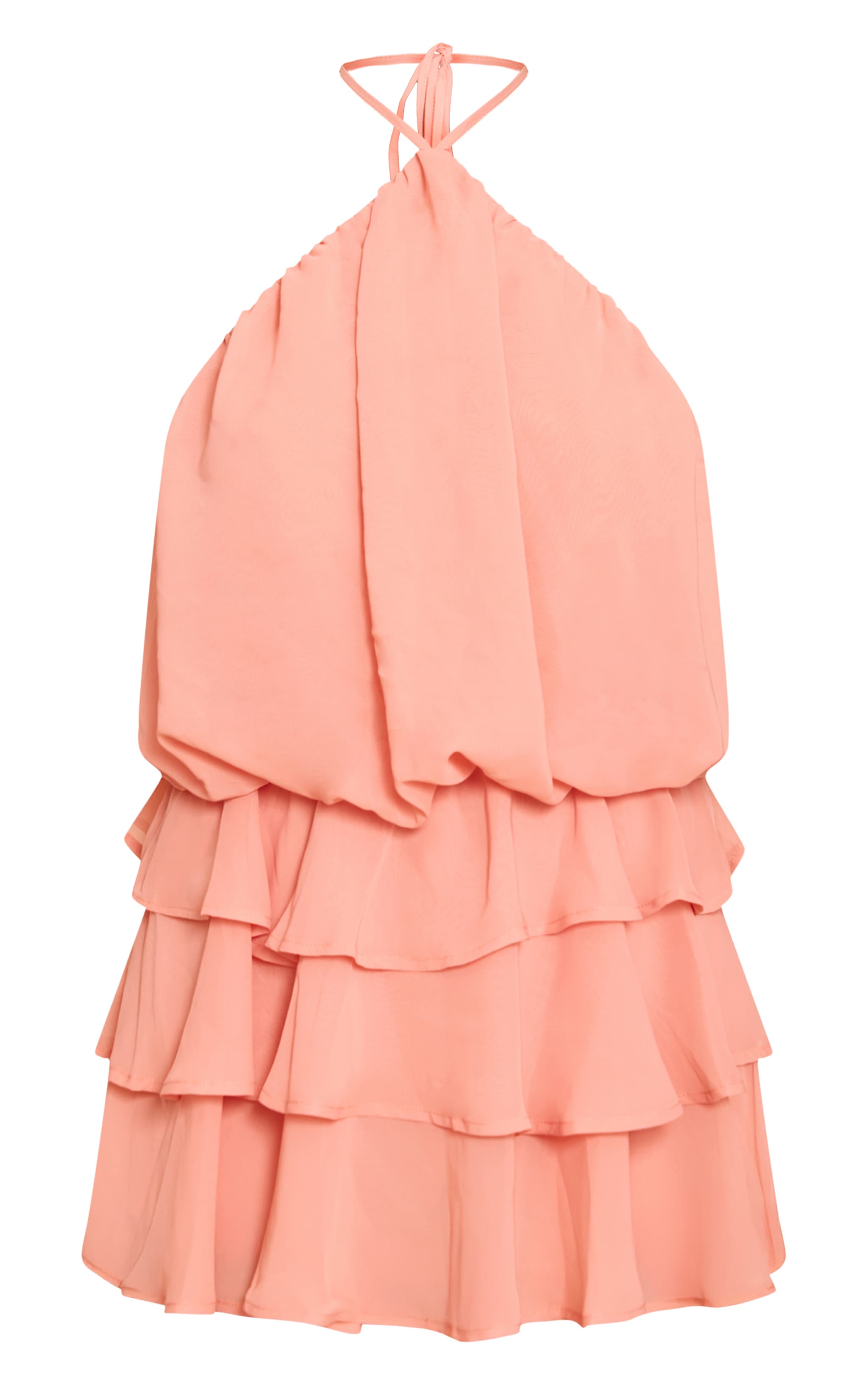 Peach Chiffon Frill Detail Halterneck Romper | Jumpsuits