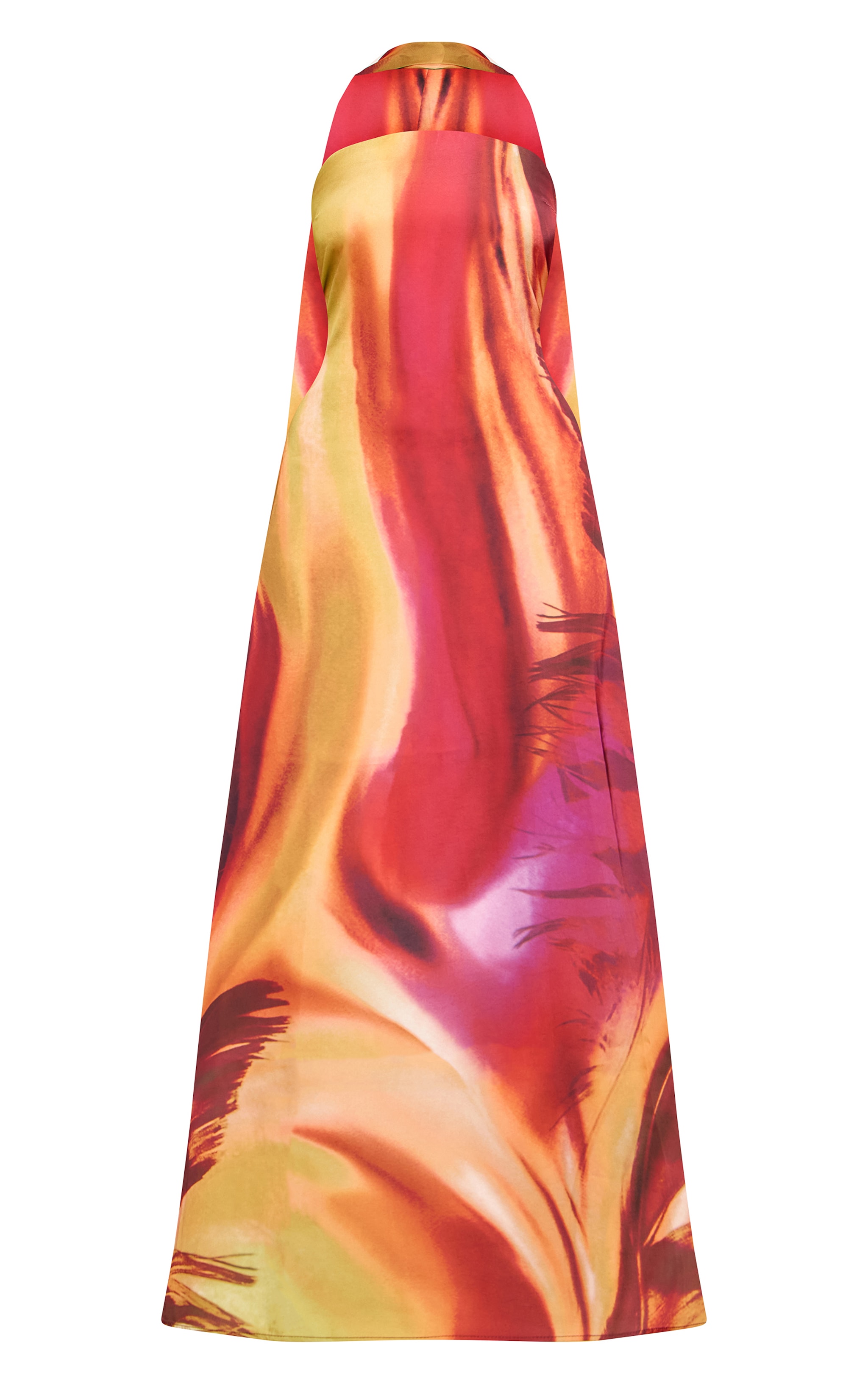Pink Abstract Print Satin Bandeau Scarf Detail Maxi Dress image 5