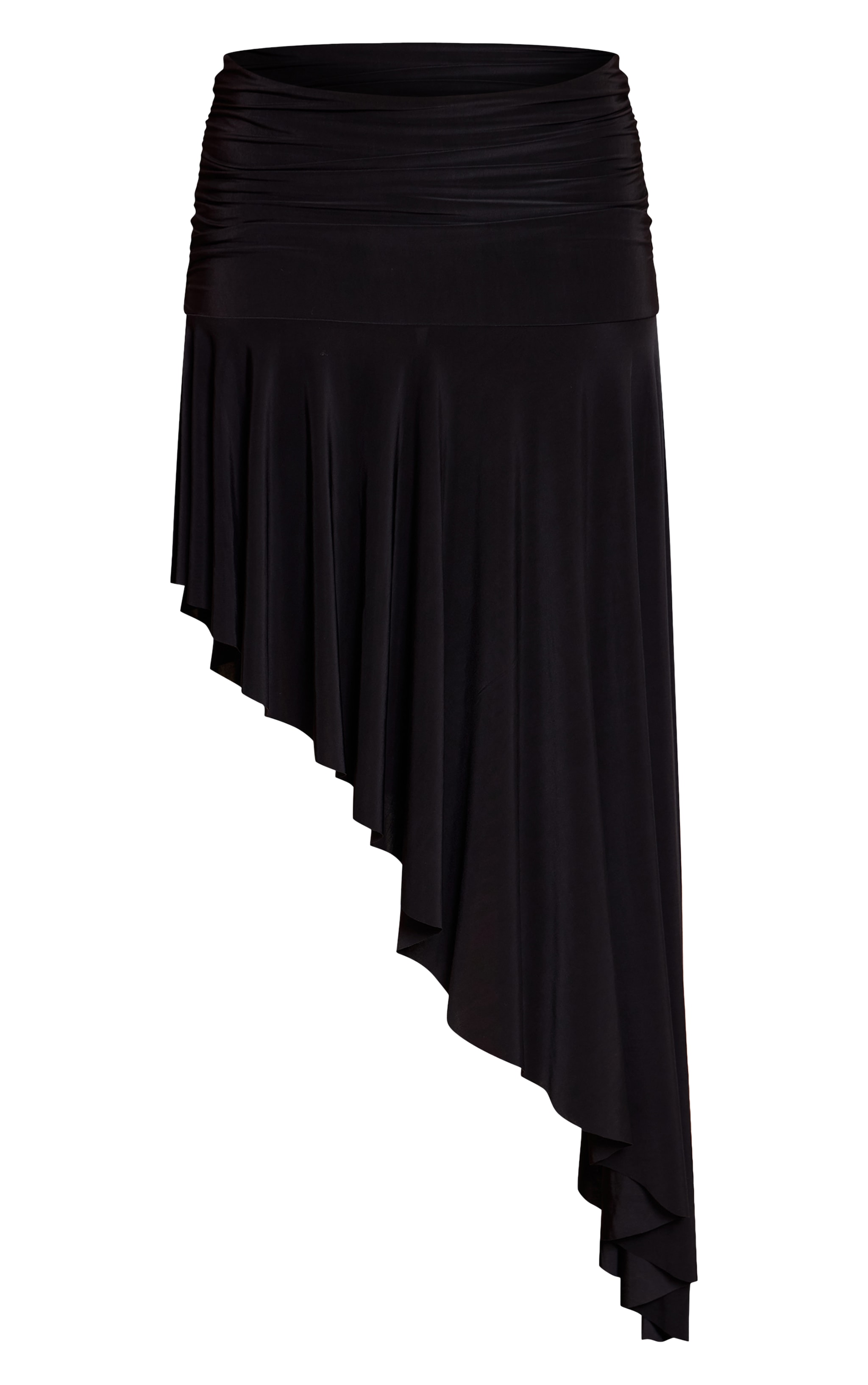 Black Slinky Asymmetric Hem Midi Skirt image 6
