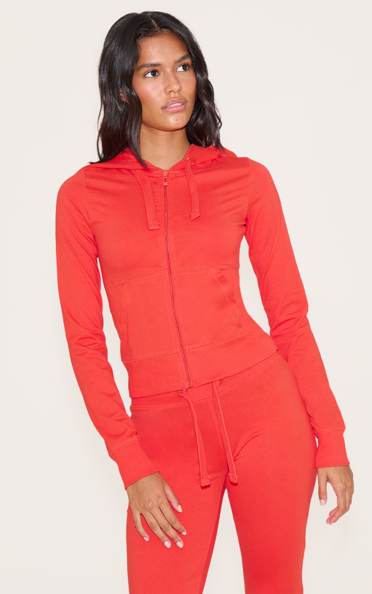 Red Zip Up Fitted Track Top image 1