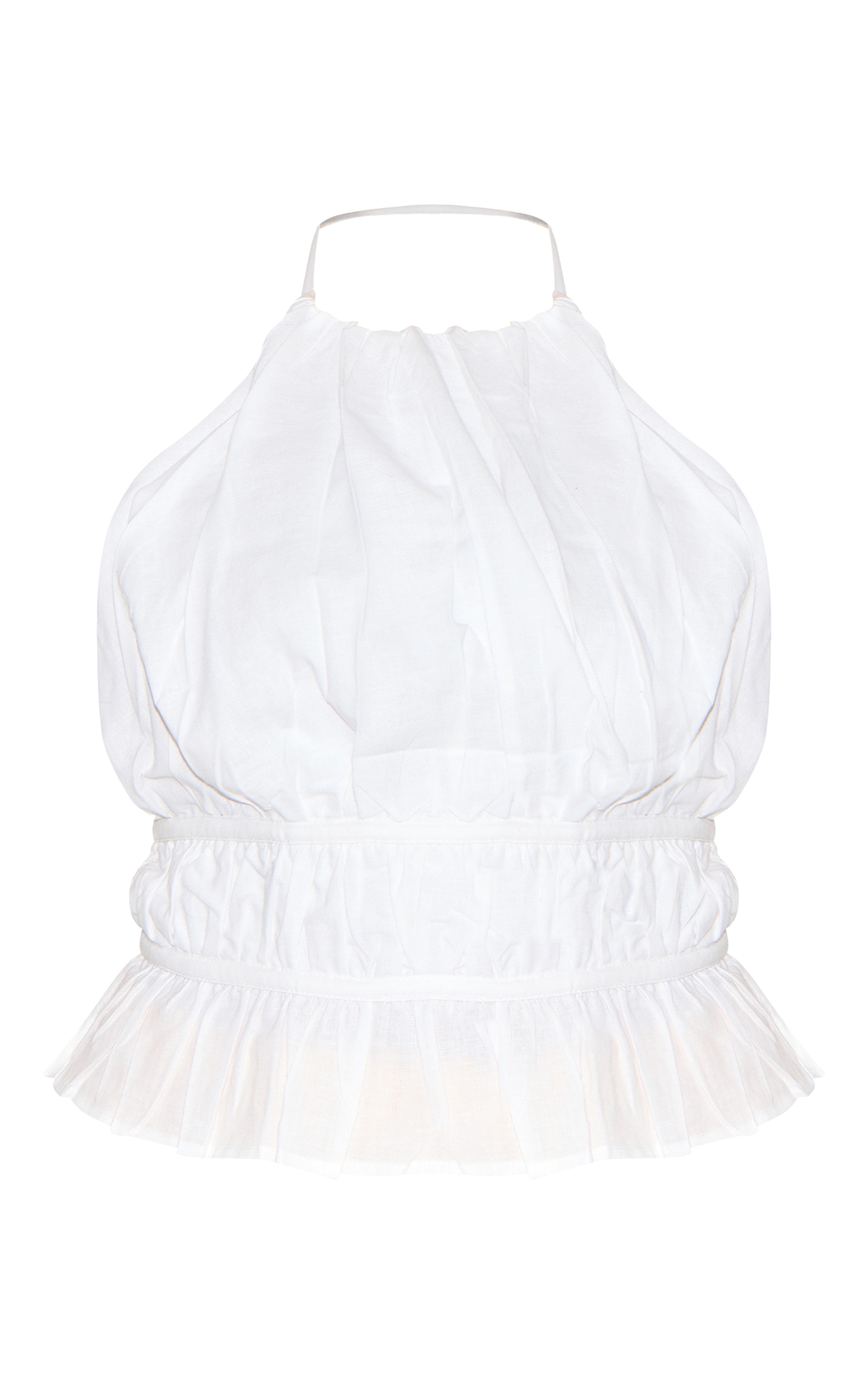 Plus White Linen Tiered Tie Back Long Top image 5