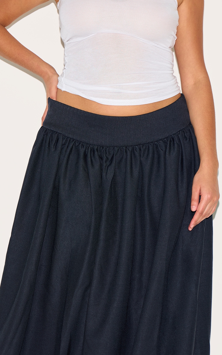 Plus Indigo Blue Wash Woven Drop Waist Rib Panel Maxi Skirt image 4