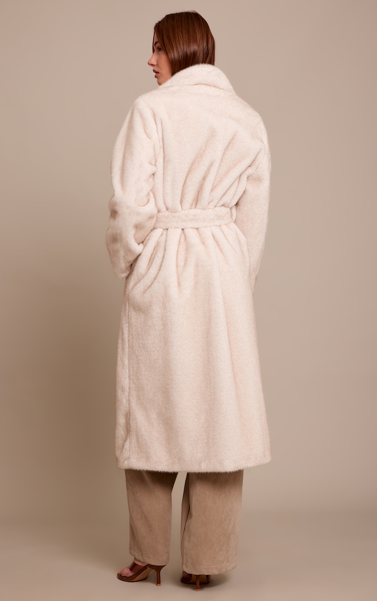 Cream Faux Fur Funnel Neck Maxi Coat image 2