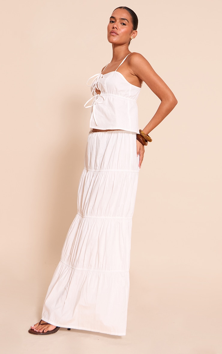 White Cotton Poplin Tie Front Cami Top image 3
