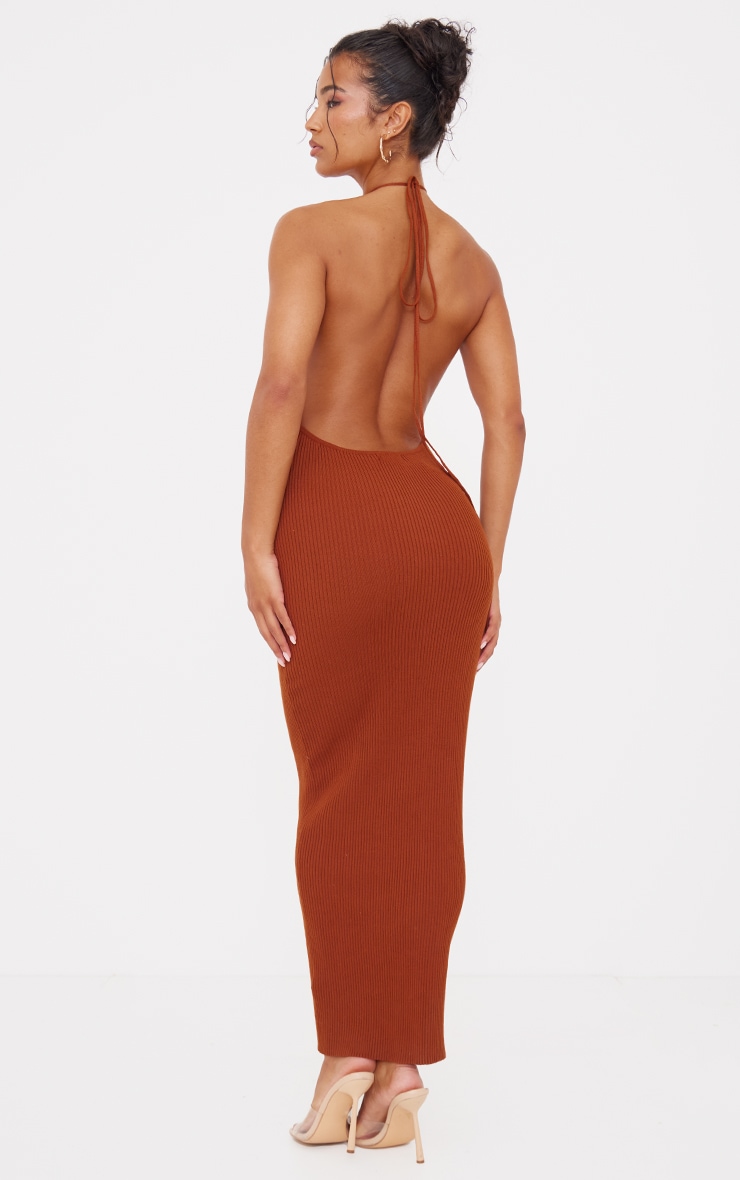 Rust Fine Knit Halterneck Maxi Dress image 2