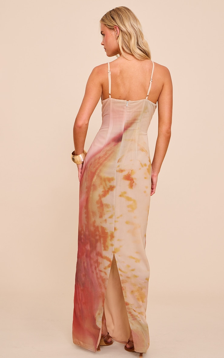 Petite Natural Abstract Printed Chiffon Maxi Dress image 2