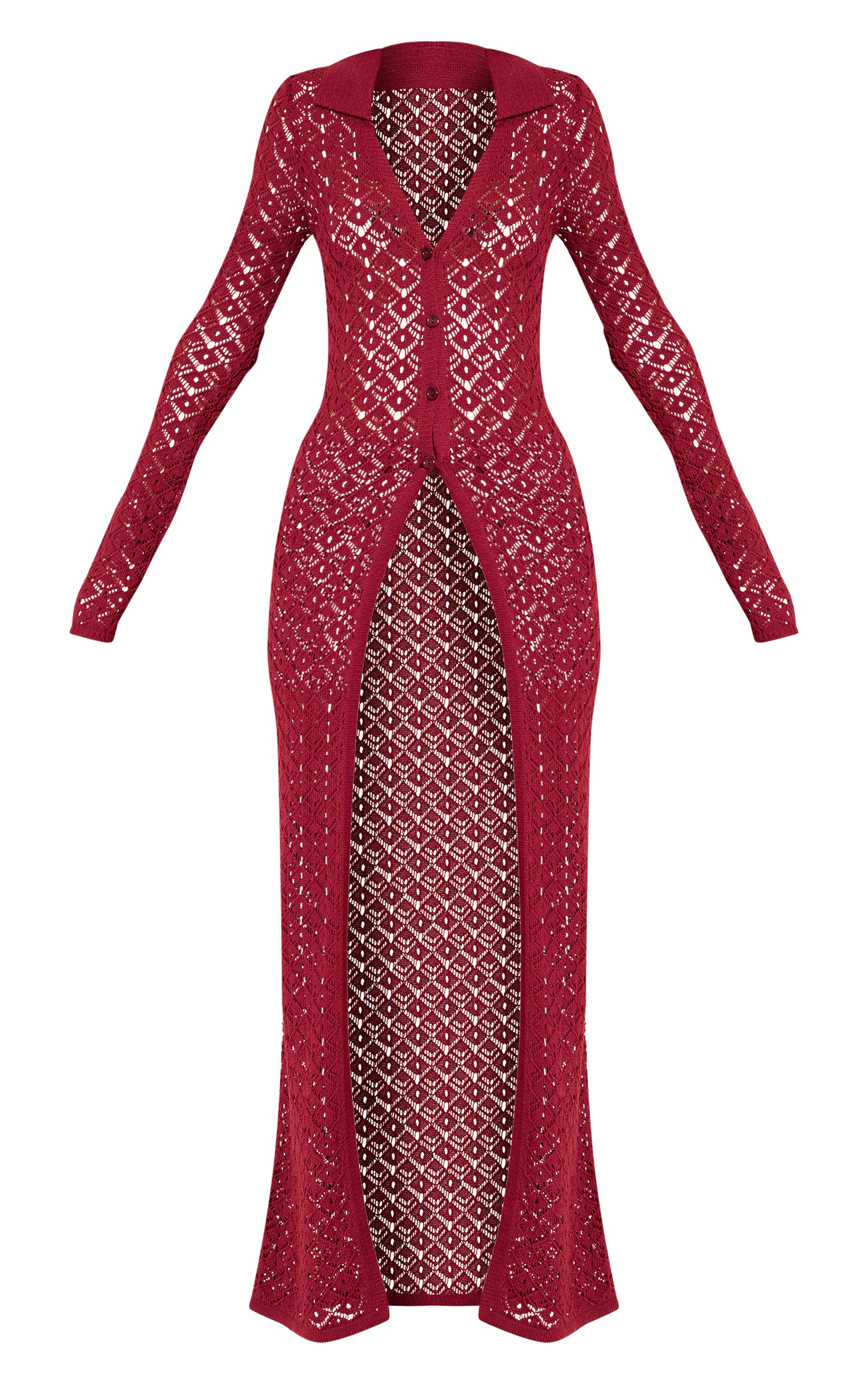 Wine Crochet Knit Maxi Cardigan image 5