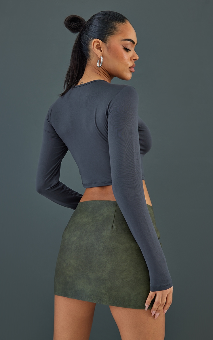 Charcoal Matte Slinky Drape Detail Crop Top | Tops