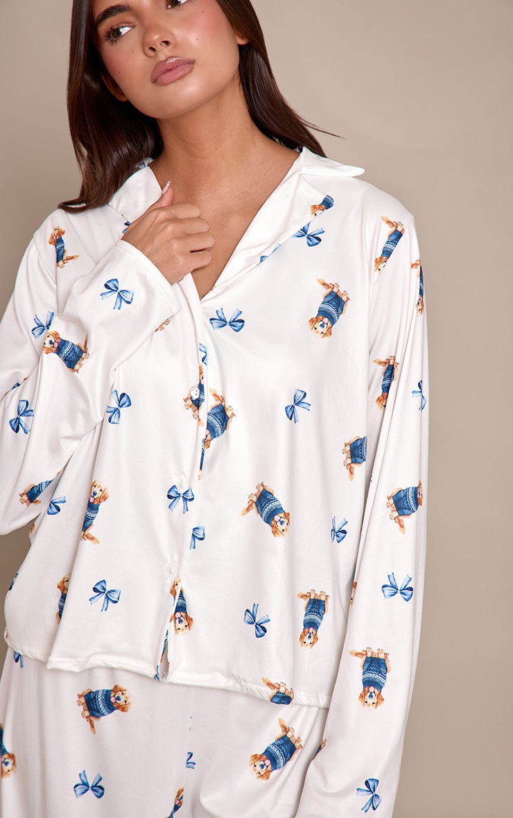 Blue Puppy Print Long Sleeve Button Through Pj Set image 4