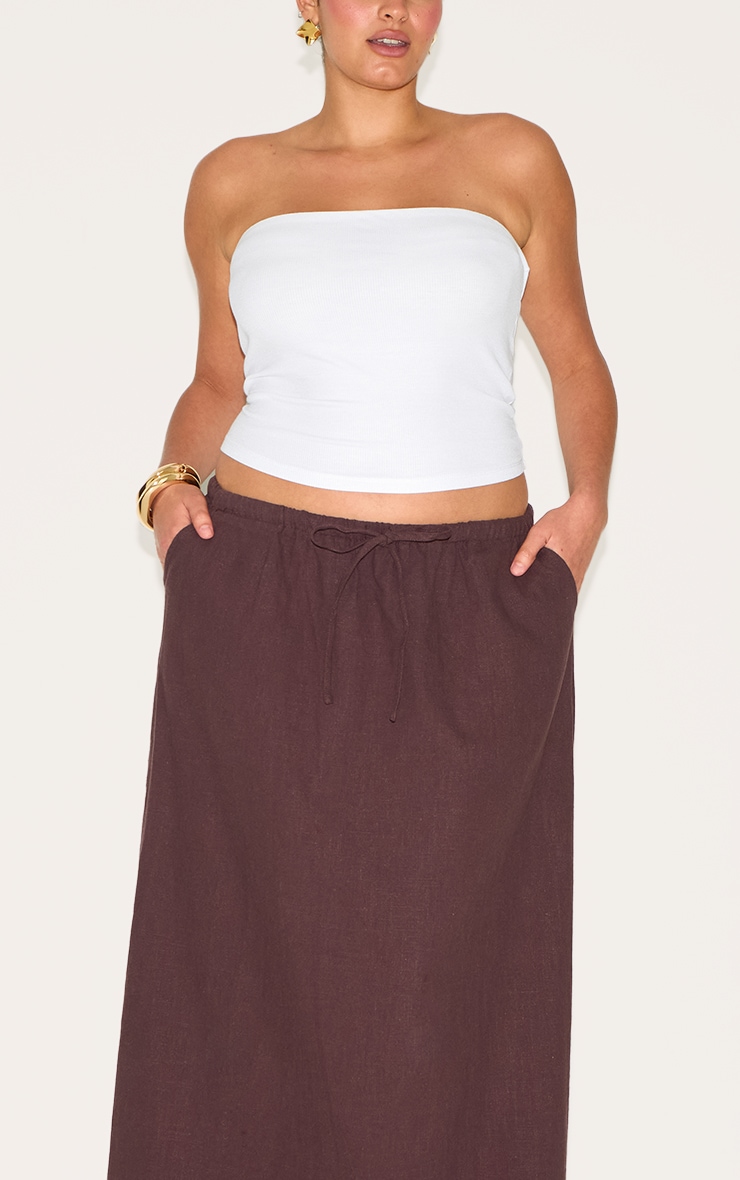 Plus Chocolate Premium Linen Drawstring Maxi Skirt image 4