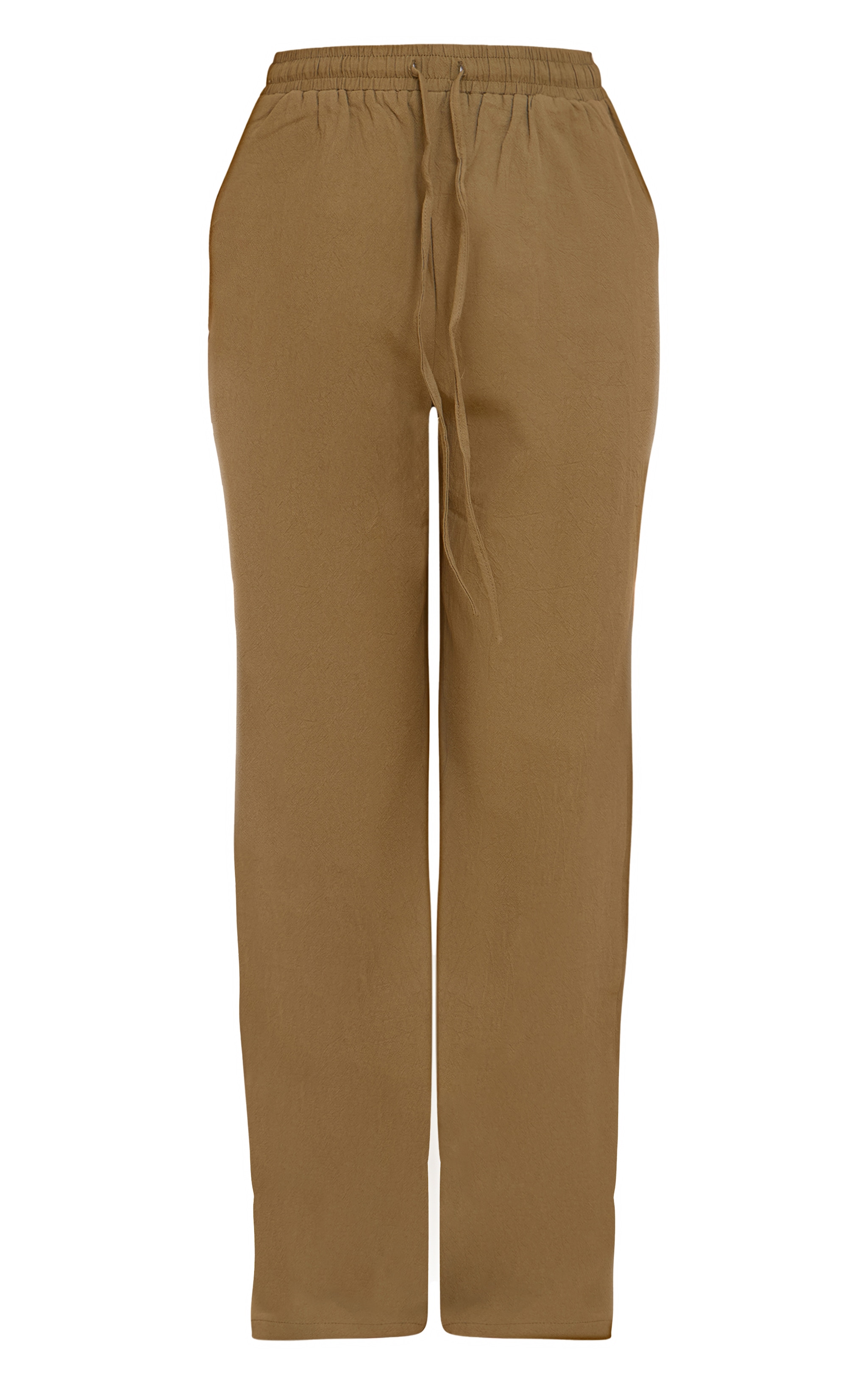 Khaki Tailored Linen Look Draw String Wide Leg Pant image 5