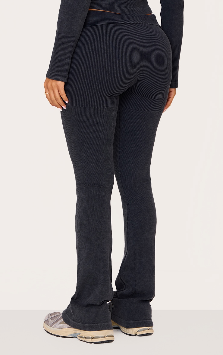 Petite Washed Charcoal Faded Snatched Rib Button Detail Flared Leggings image 3