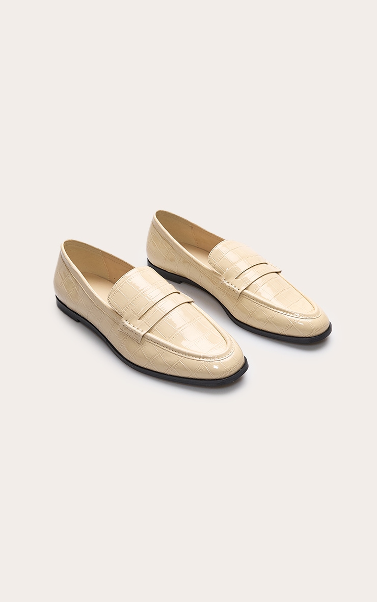 Cream Croc PU Basic Squared Toe Loafer image 3