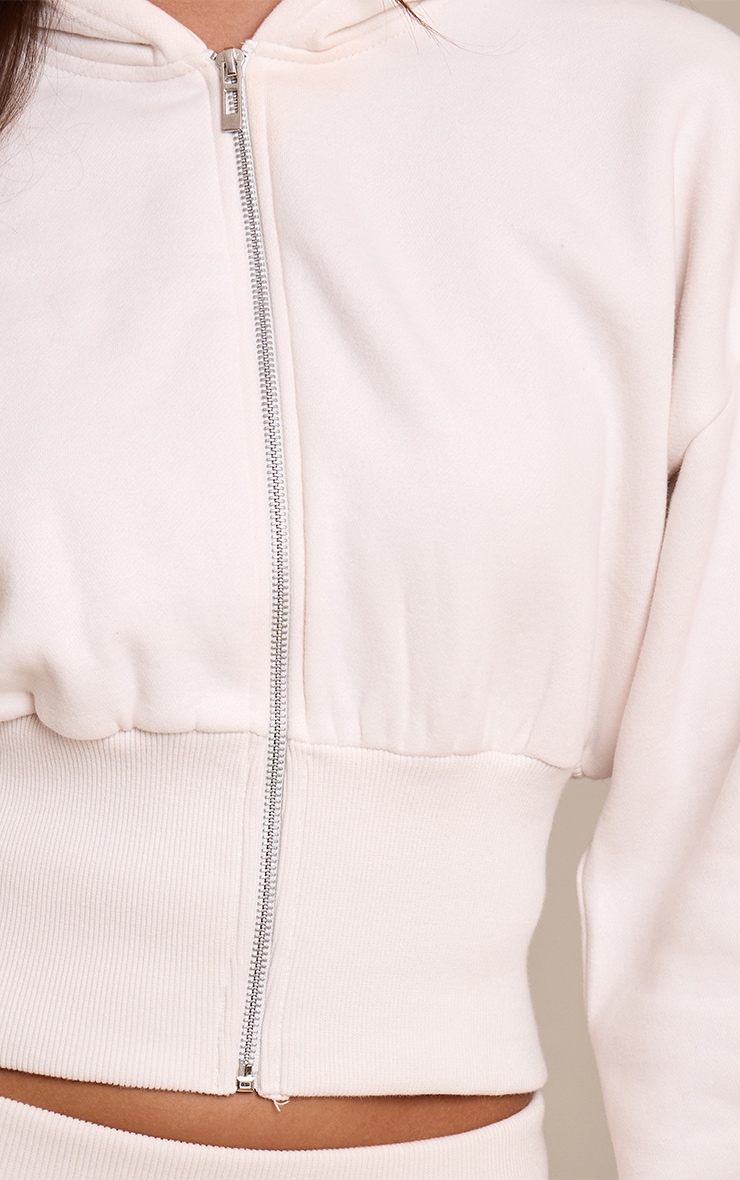 Cream Fleece Back Sweat Cinched Zip Up Jacket image 4