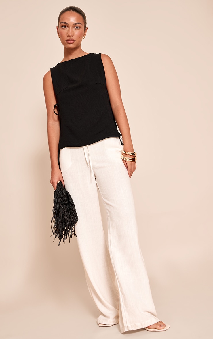 Black Woven Tie Side Detail Long Top image 3