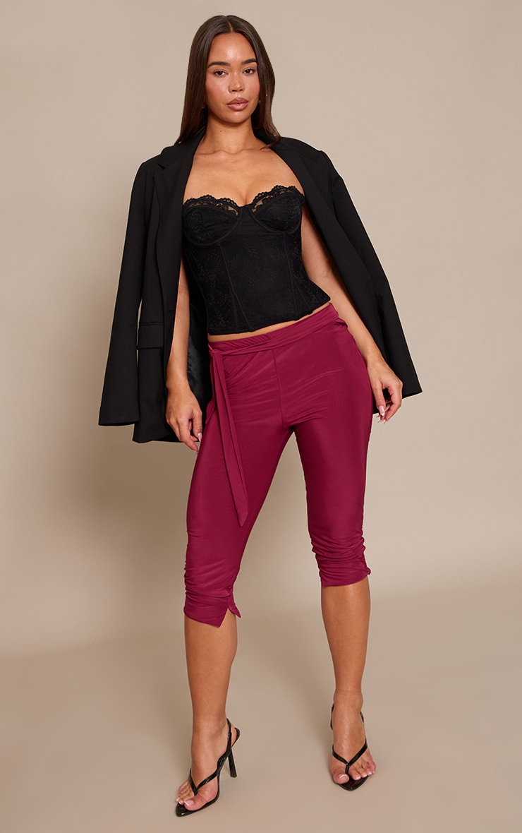 Plum Double Layer Wrap Waist Capri Leggings image 1