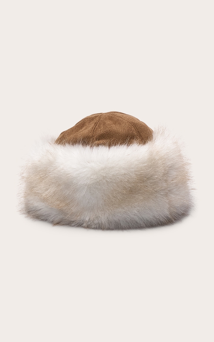 Tan Extended Faux Fur Trim Bucket Hat image 2