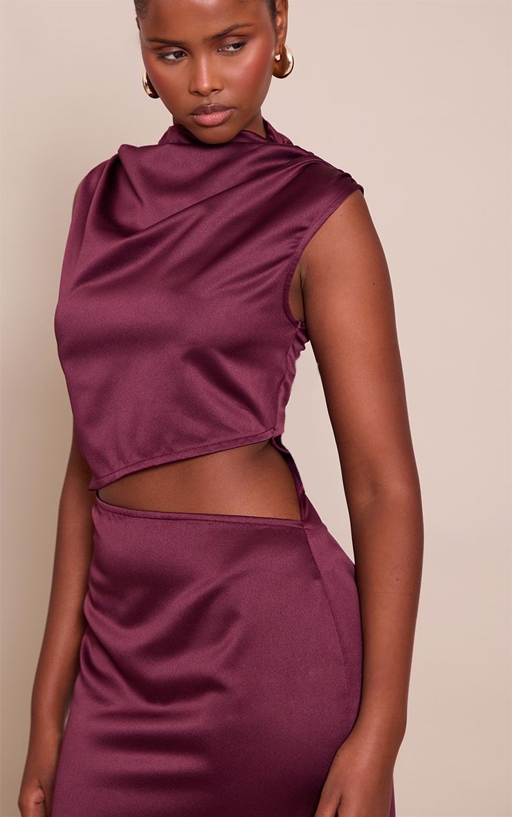  Plum Satin High Neck Cut Out Maxi Dress image 4