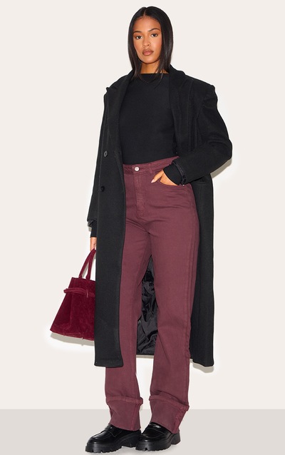 Tall Burgundy Mid Rise Distressed Turn Up Hem Jeans