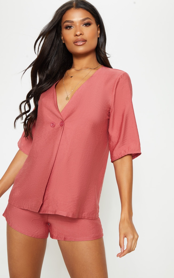 Rose Woven Plunge Longline Blouse