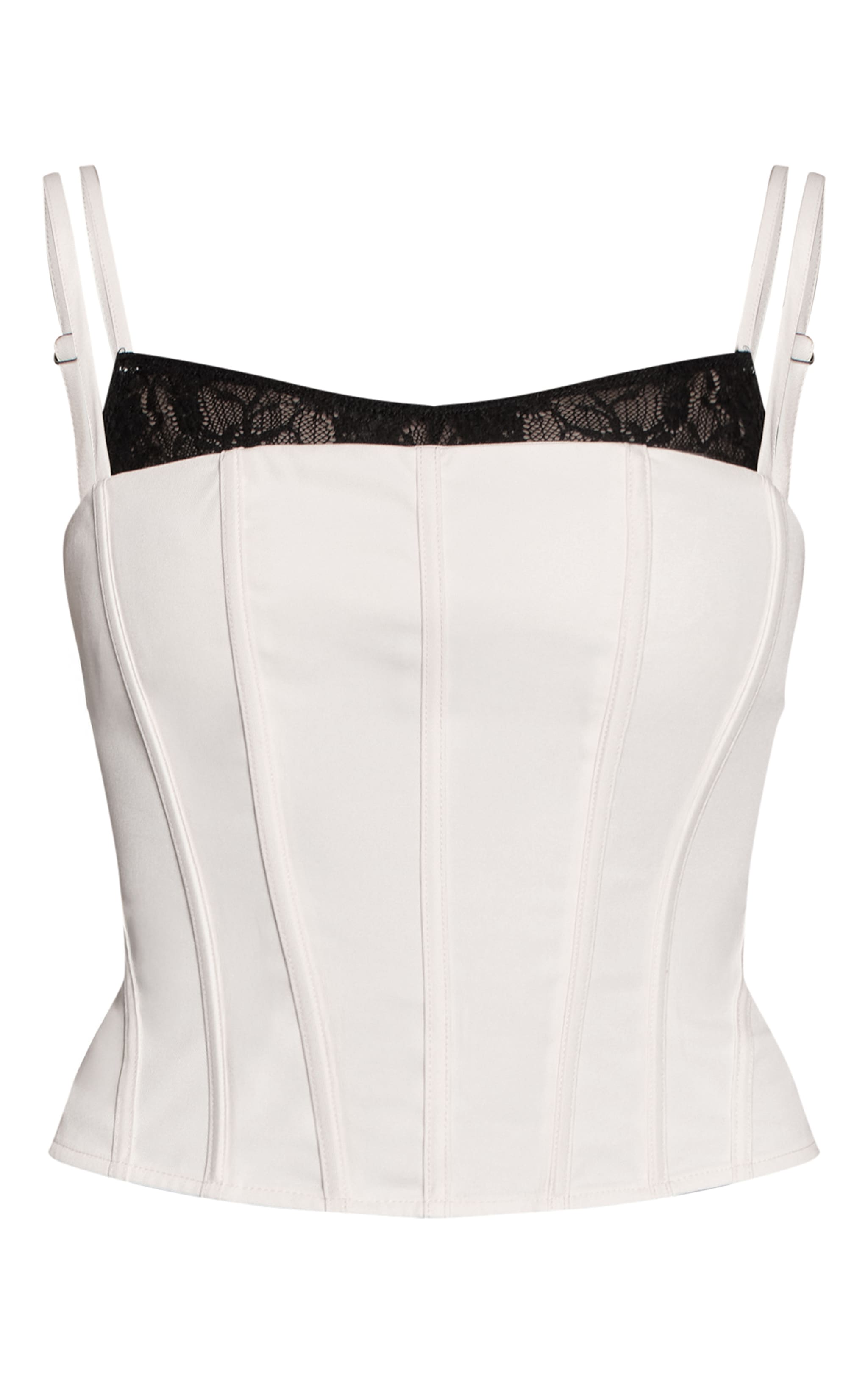 Cream Woven Contrast Lace Detail Strappy Corset image 5