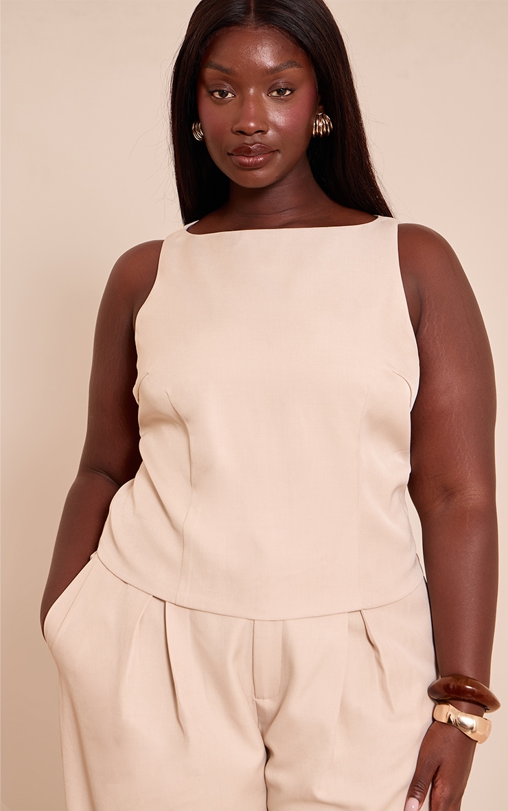 Plus Stone Racer Neck Detail Sleeveless Top image 1