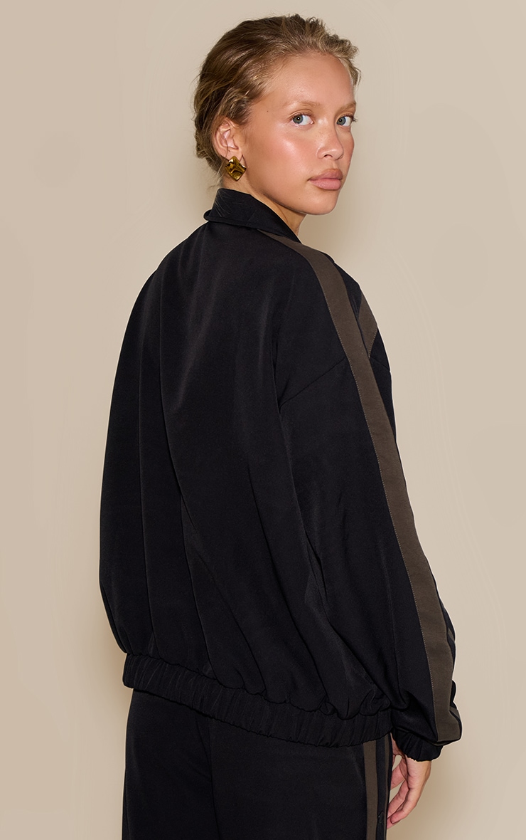 Black Tricot Stripe Detail Popper Side Sweatpants image 2