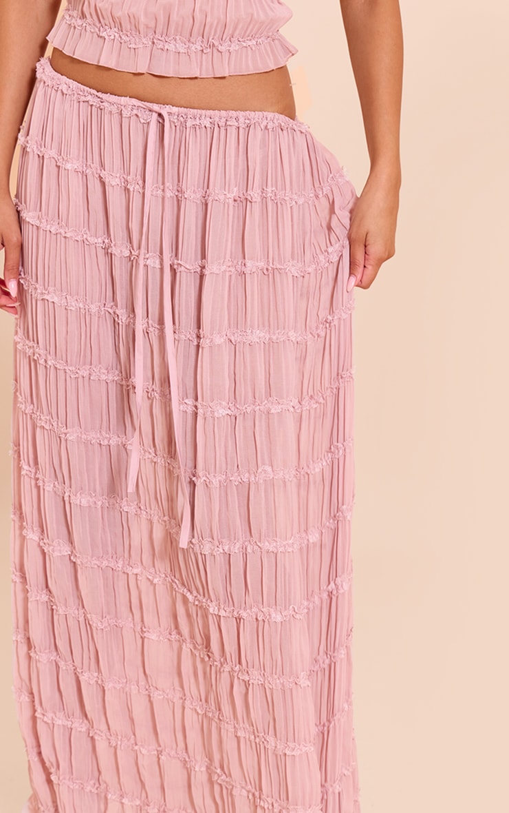 Mauve Chiffon Ruched Frill Tiered Maxi Skirt | Co-ords