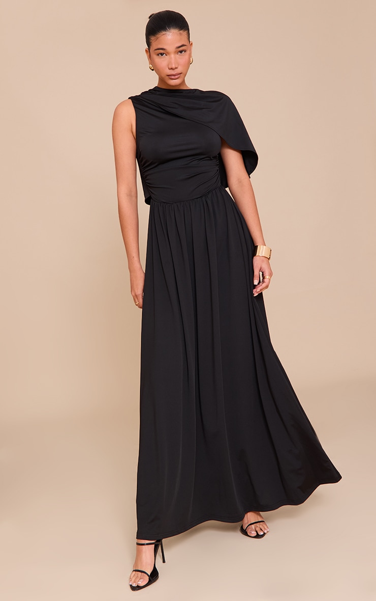 Black Layered Ruched Maxi Dress image 3