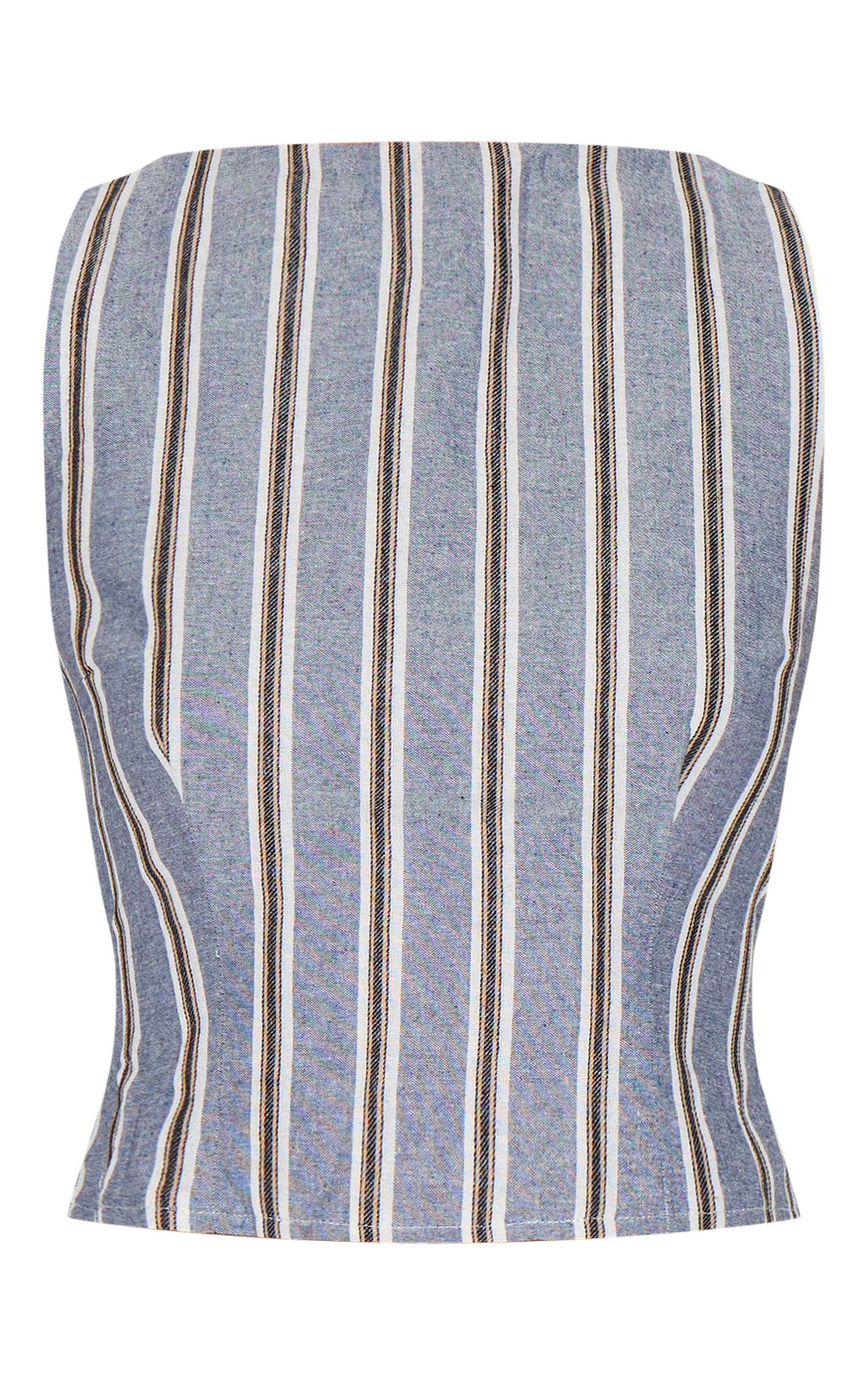 人気 ブランド チェック Sleeveless Back Open Striped Linen Blue Tall Top Tall | トップス