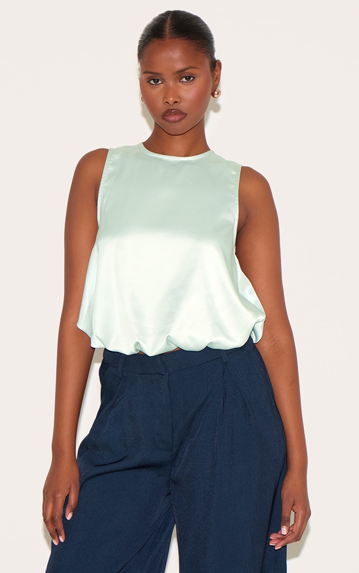 Sage Green Satin Bubble Hem Top image 1