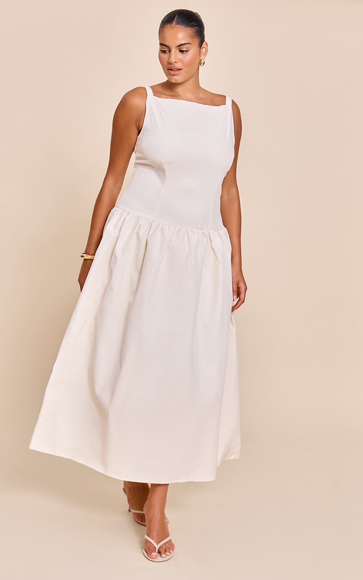 Plus Cream Dropped Waist Midaxi Dress image 3