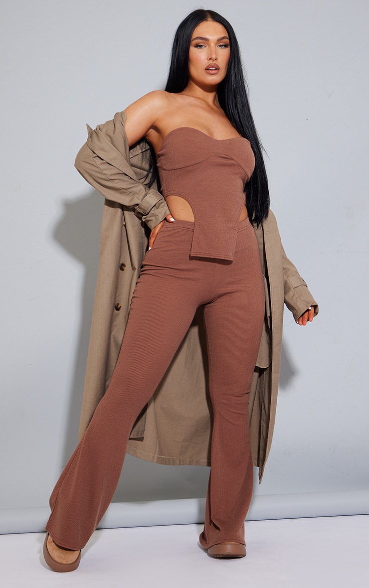 Chocolate Rib High Waist Flared Trousers