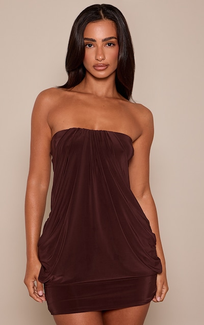 Petite Chocolate Drape Detail Slinky Mini Dress